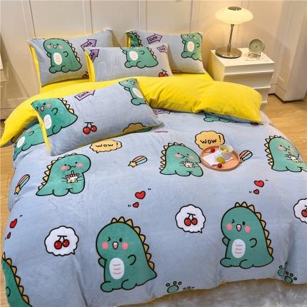 孩子王新款冬季加厚牛奶绒水晶绒珊瑚绒印花系列单被套 萌萌恐龙