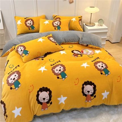 孩子王新款冬季加厚牛奶绒水晶绒珊瑚绒印花系列单被套幸福小狮子