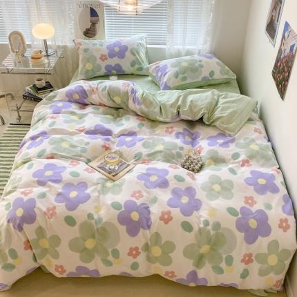 昔可家纺 2022新款法式田园花卉系列全棉四件套 青缇慕斯