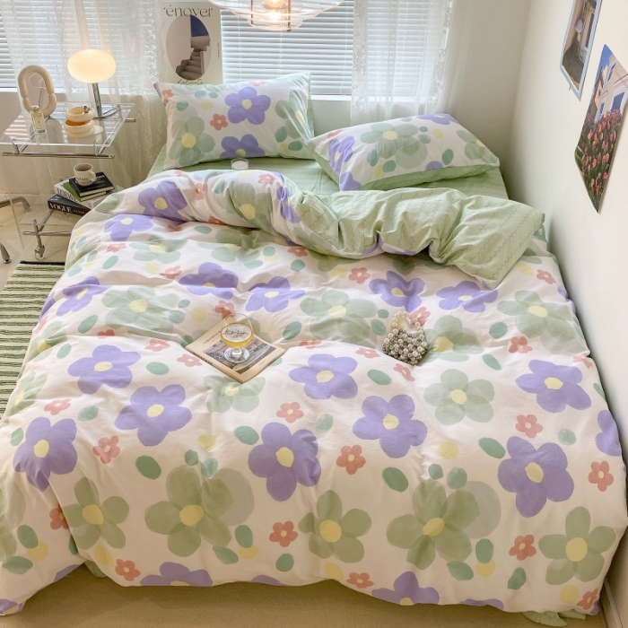 91家纺网 家纺一手货源 找家纺 昔可家纺 2022新款法式田园花卉系列全棉四件套 青缇慕斯