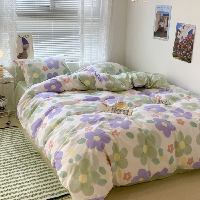 91家纺网 家纺一手货源 找家纺 昔可家纺 2022新款法式田园花卉系列全棉四件套 青缇慕斯