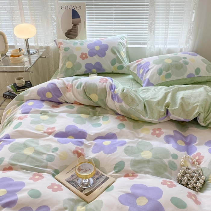 91家纺网 家纺一手货源 找家纺 昔可家纺 2022新款法式田园花卉系列全棉四件套 青缇慕斯