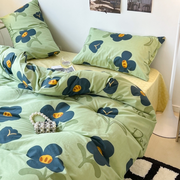 91家纺网 家纺一手货源 找家纺 昔可家纺 2022新款法式田园花卉系列全棉四件套 森绿湖畔
