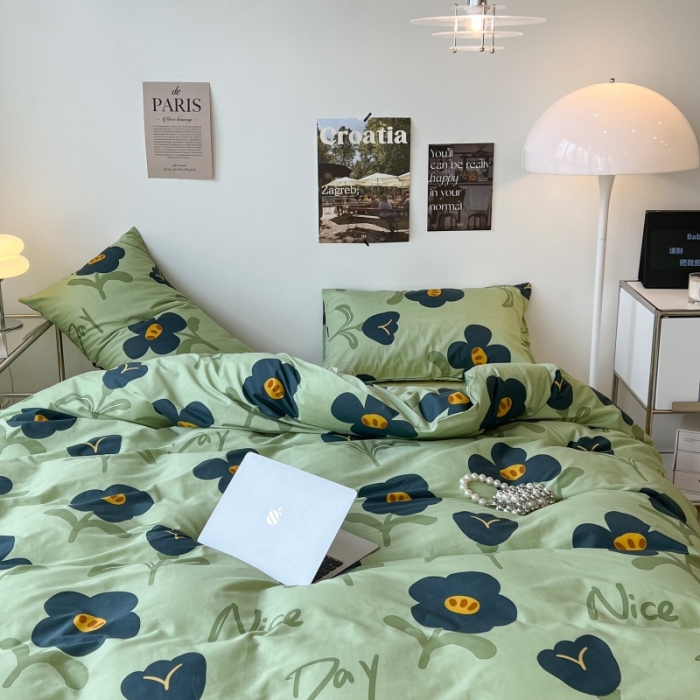 91家纺网 家纺一手货源 找家纺 昔可家纺 2022新款法式田园花卉系列全棉四件套 森绿湖畔