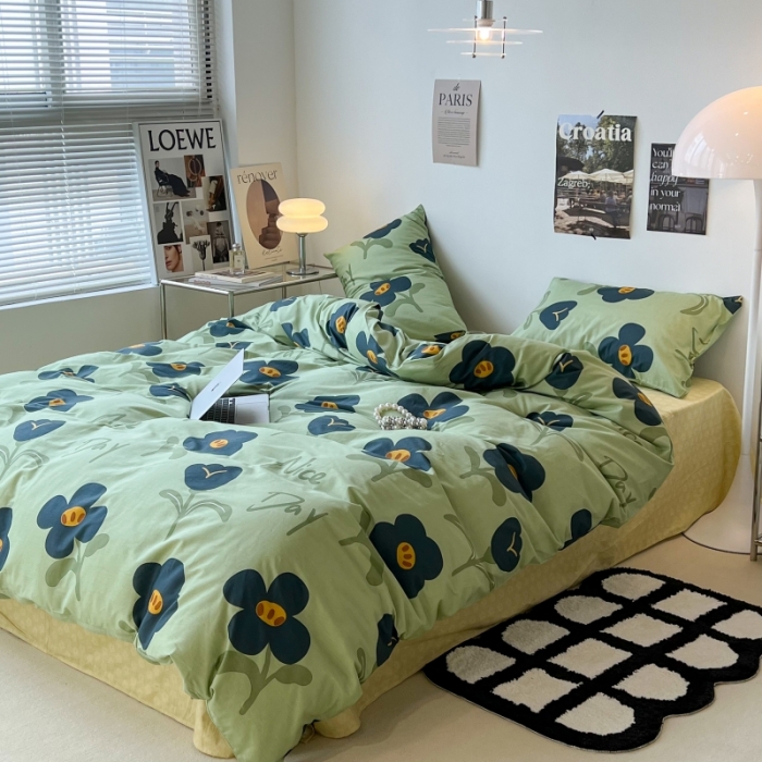 91家纺网 家纺一手货源 找家纺 昔可家纺 2022新款法式田园花卉系列全棉四件套 森绿湖畔