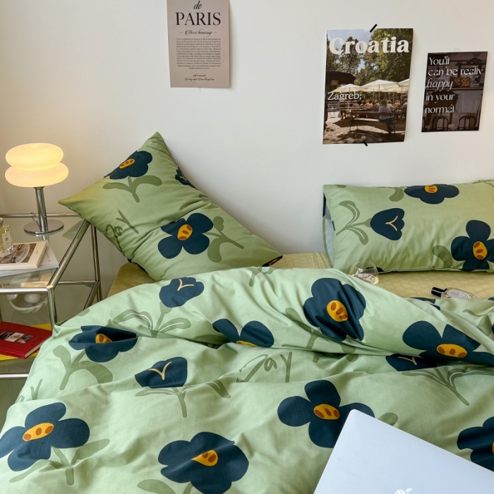 91家纺网 家纺一手货源 找家纺 昔可家纺 2022新款法式田园花卉系列全棉四件套 森绿湖畔