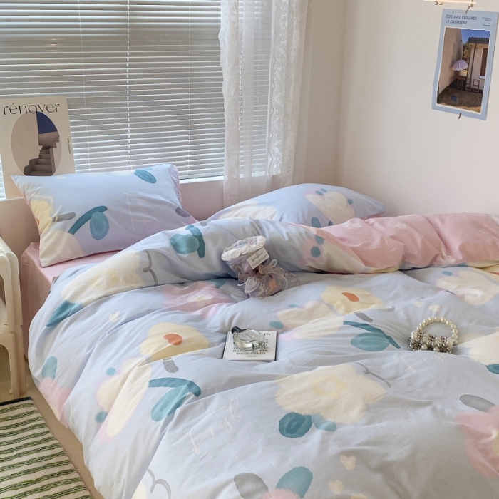 91家纺网 家纺一手货源 找家纺 昔可家纺 2022新款法式田园花卉系列全棉四件套 夏沫慕斯