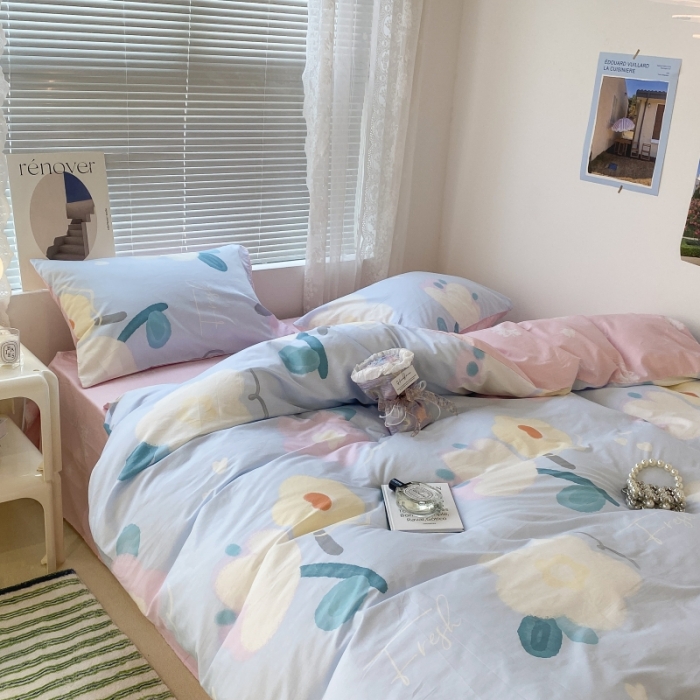 91家纺网 家纺一手货源 找家纺 昔可家纺 2022新款法式田园花卉系列全棉四件套 夏沫慕斯