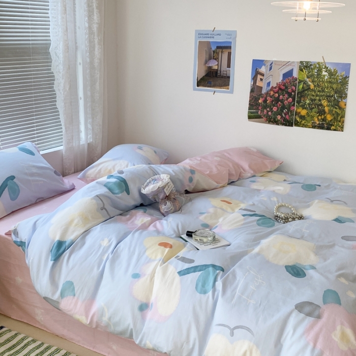 91家纺网 家纺一手货源 找家纺 昔可家纺 2022新款法式田园花卉系列全棉四件套 夏沫慕斯