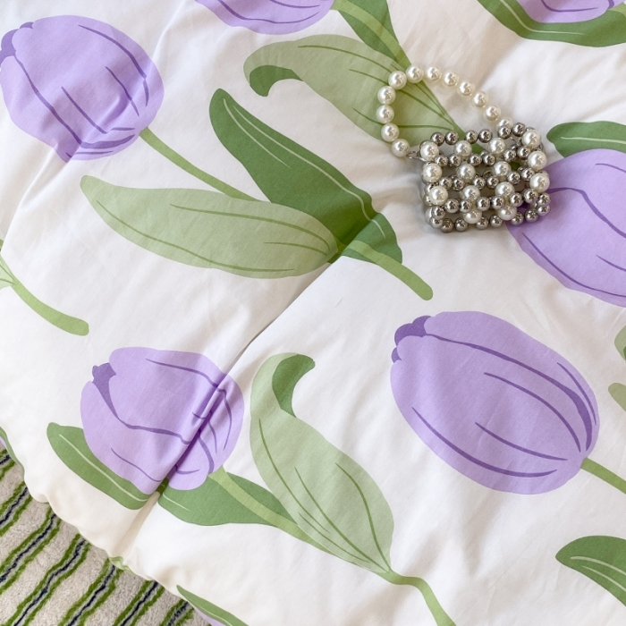 91家纺网 家纺一手货源 找家纺 昔可家纺 2022新款法式田园花卉系列全棉四件套 紫郁金