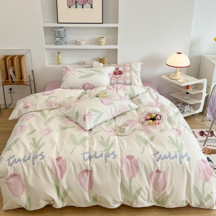 91家纺网 家纺一手货源 找家纺 昔可家纺 2022新款法式田园花卉系列全棉四件套 粉色油画郁金1