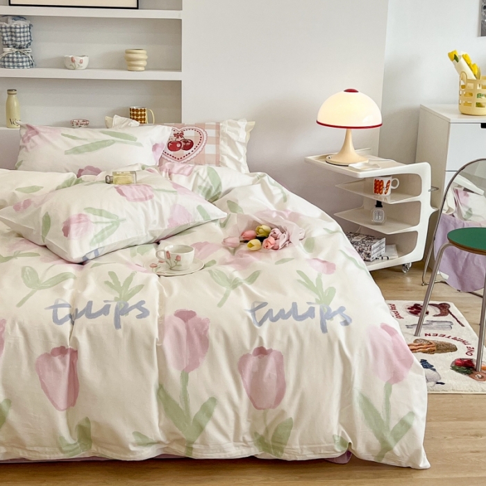 91家纺网 家纺一手货源 找家纺 昔可家纺 2022新款法式田园花卉系列全棉四件套 粉色油画郁金1