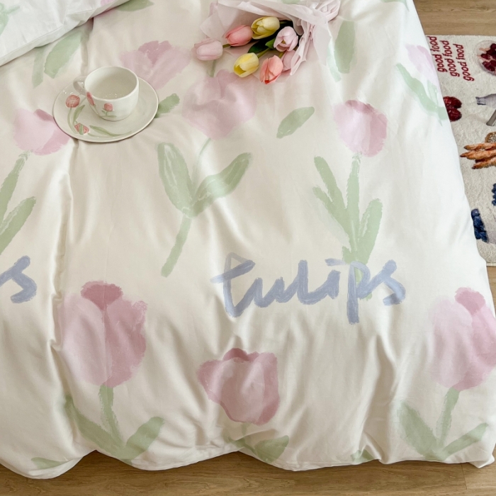 91家纺网 家纺一手货源 找家纺 昔可家纺 2022新款法式田园花卉系列全棉四件套 粉色油画郁金1