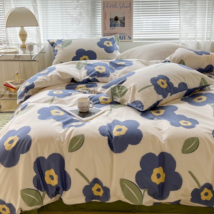 91家纺网 家纺一手货源 找家纺 昔可家纺 2022新款法式田园花卉系列全棉四件套 浮华蓝1