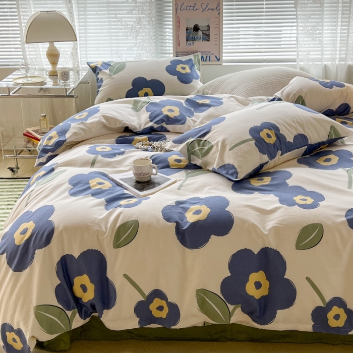 91家纺网 家纺一手货源 找家纺 昔可家纺 2022新款法式田园花卉系列全棉四件套 浮华蓝1