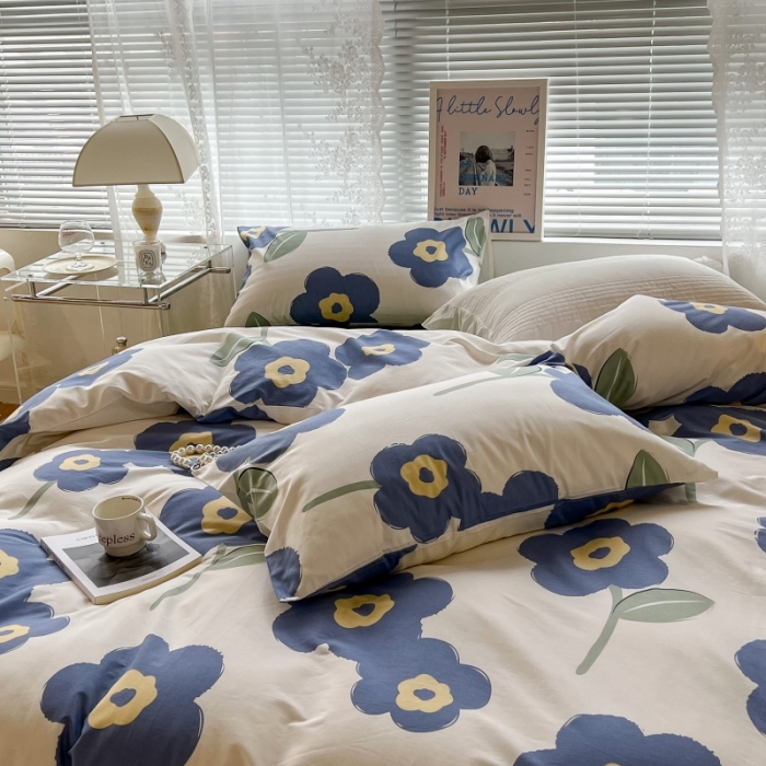 91家纺网 家纺一手货源 找家纺 昔可家纺 2022新款法式田园花卉系列全棉四件套 浮华蓝1