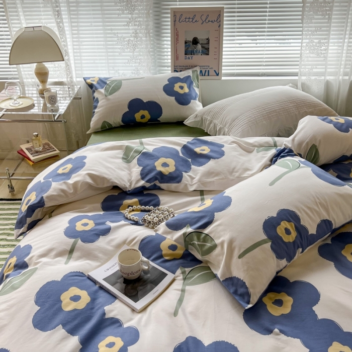 91家纺网 家纺一手货源 找家纺 昔可家纺 2022新款法式田园花卉系列全棉四件套 浮华蓝1