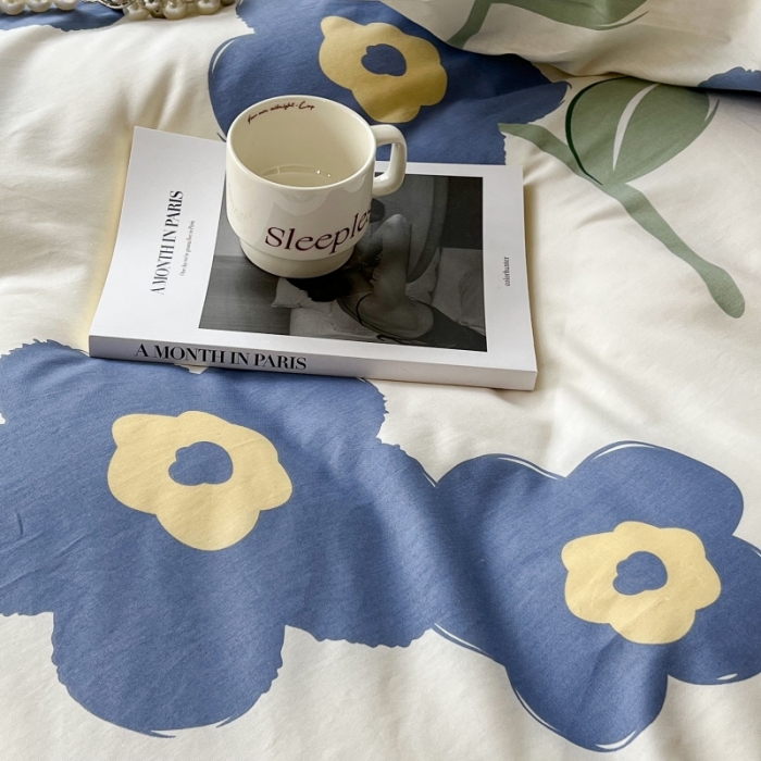 91家纺网 家纺一手货源 找家纺 昔可家纺 2022新款法式田园花卉系列全棉四件套 浮华蓝1