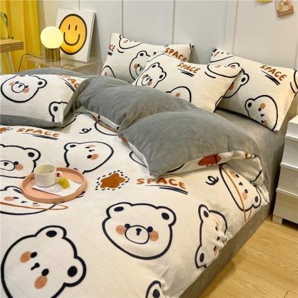 孩子王 新款冬季加厚牛奶绒水晶绒珊瑚绒印花系列四件套 萌萌熊