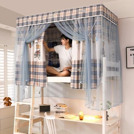 91家纺网 家纺一手货源 找家纺 迪凡保罗蚊帐 2022新款C18铝合金导轨遮光帘学生蚊帐 熊格格咖