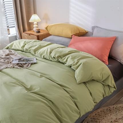 91家纺网 家纺一手货源 找家纺 蓝巢家纺 2022新款全棉水洗棉双拼款四件套 混搭-抹茶绿