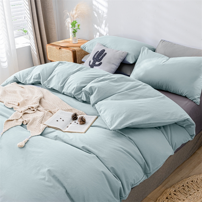 91家纺网 家纺一手货源 找家纺 蓝巢家纺 2022新款全棉水洗棉双拼款四件套 混搭-繁星蓝