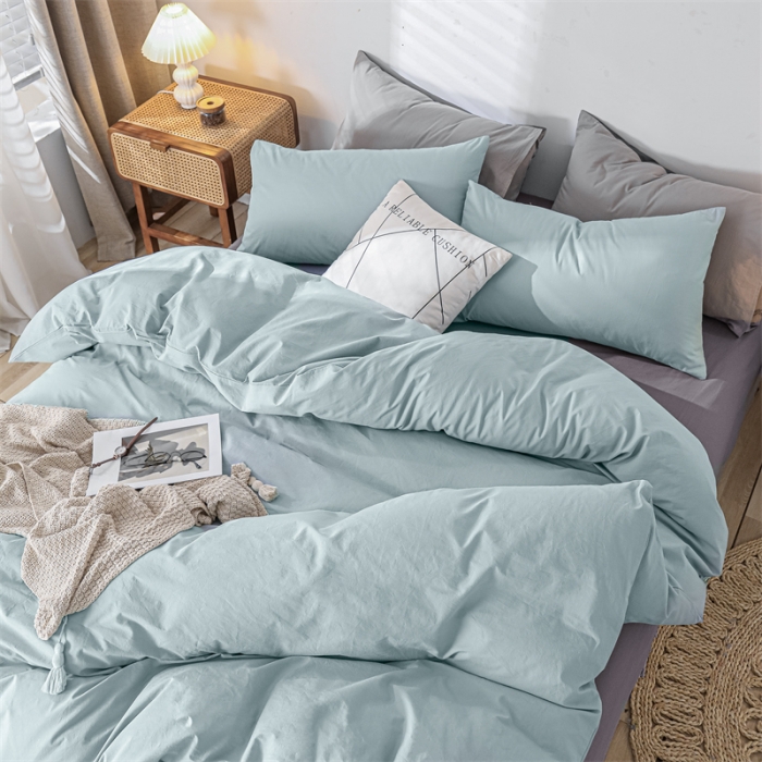 91家纺网 家纺一手货源 找家纺 蓝巢家纺 2022新款全棉水洗棉双拼款四件套 混搭-繁星蓝