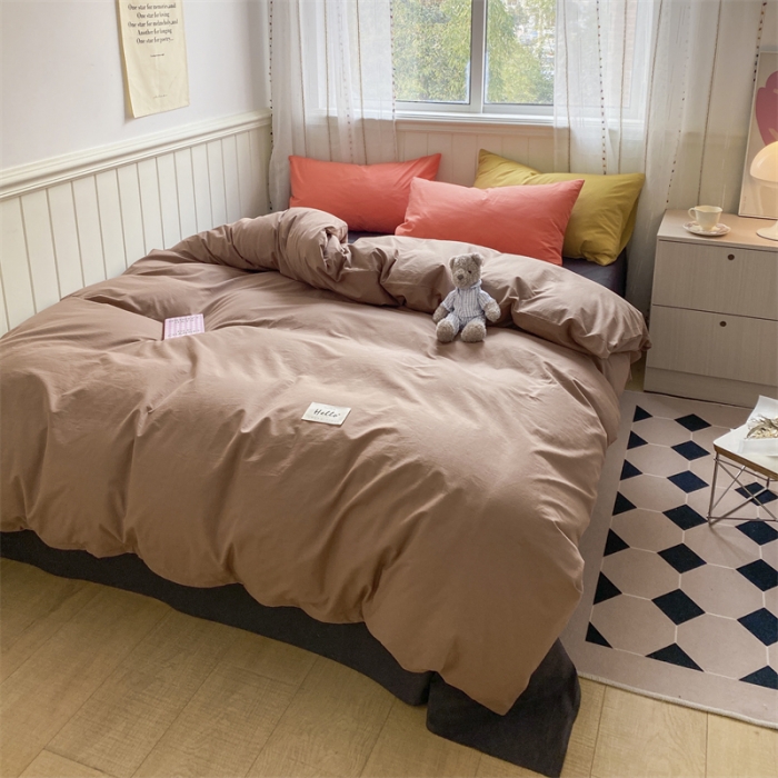 91家纺网 家纺一手货源 找家纺 蓝巢家纺 2022新款全棉水洗棉双拼款四件套 混搭太妃糖