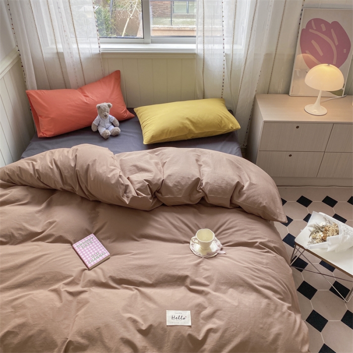 91家纺网 家纺一手货源 找家纺 蓝巢家纺 2022新款全棉水洗棉双拼款四件套 混搭太妃糖