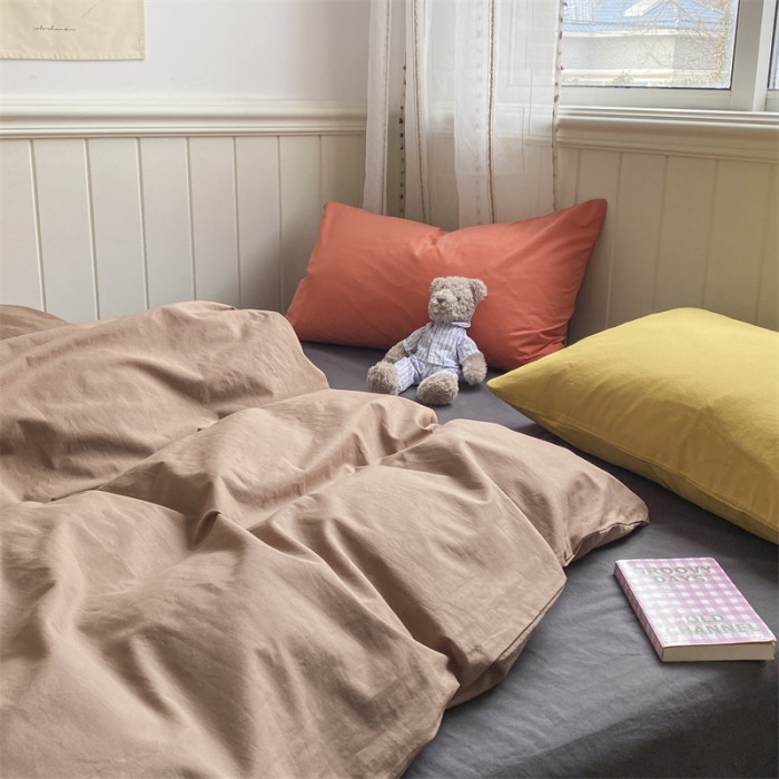 91家纺网 家纺一手货源 找家纺 蓝巢家纺 2022新款全棉水洗棉双拼款四件套 混搭太妃糖