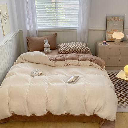 91家纺网 家纺一手货源 找家纺 （总）三朵 2022新款牛奶绒混搭四件套场景一