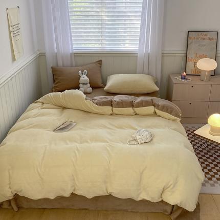 91家纺网 家纺一手货源 找家纺 （总）三朵 2022新款牛奶绒混搭四件套场景一