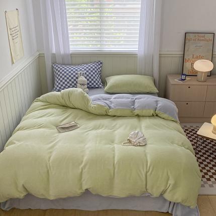 91家纺网 家纺一手货源 找家纺 （总）三朵 2022新款牛奶绒混搭四件套场景一