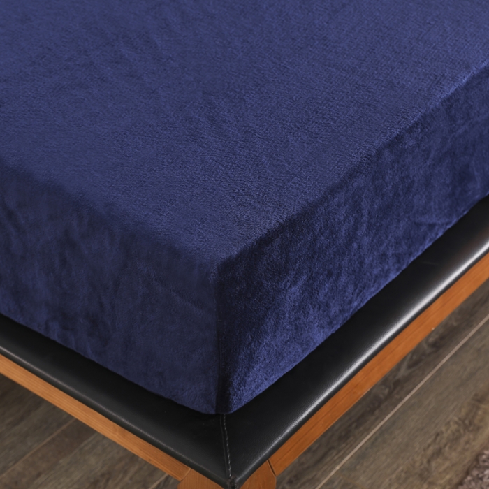 91家纺网 家纺一手货源 找家纺 简爱 2025新款双面绒纯色法莱绒单床笠 藏青