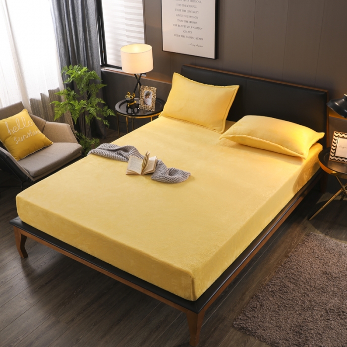 91家纺网 家纺一手货源 找家纺 简爱 2025新款双面绒纯色法莱绒单床笠 鹅黄