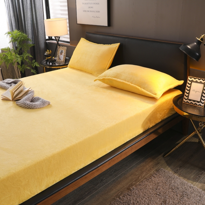 91家纺网 家纺一手货源 找家纺 简爱 2025新款双面绒纯色法莱绒单床笠 鹅黄