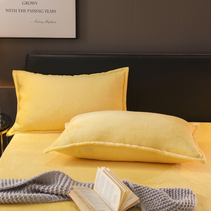 91家纺网 家纺一手货源 找家纺 简爱 2025新款双面绒纯色法莱绒单床笠 鹅黄