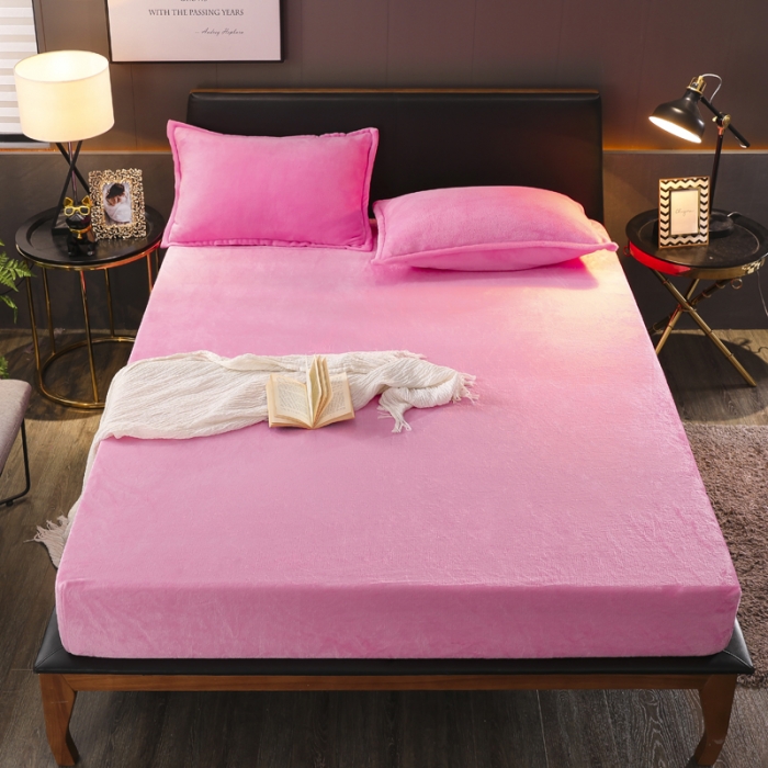 91家纺网 家纺一手货源 找家纺 简爱 2025新款双面绒纯色法莱绒单床笠 粉红