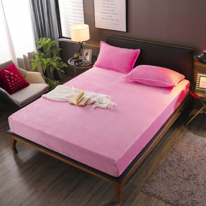 91家纺网 家纺一手货源 找家纺 简爱 2025新款双面绒纯色法莱绒单床笠 粉红
