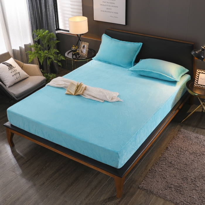 91家纺网 家纺一手货源 找家纺 简爱 2025新款双面绒纯色法莱绒单床笠 湖蓝