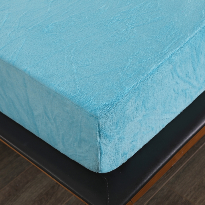 91家纺网 家纺一手货源 找家纺 简爱 2025新款双面绒纯色法莱绒单床笠 湖蓝