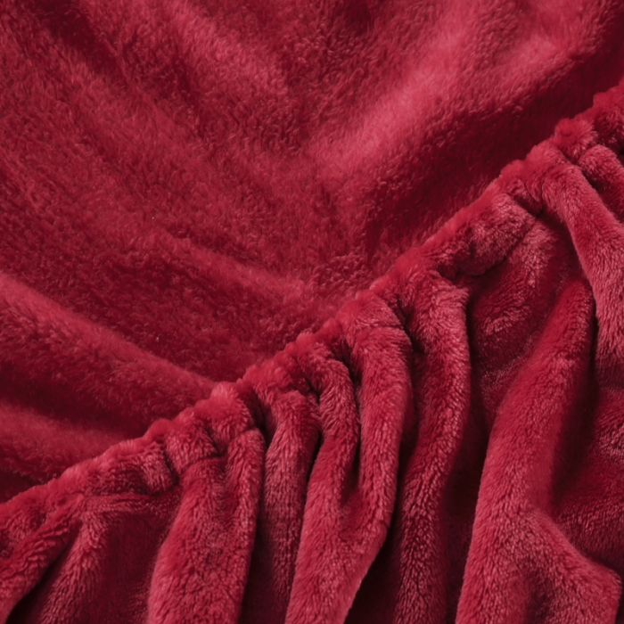 91家纺网 家纺一手货源 找家纺 简爱 2025新款双面绒纯色法莱绒单床笠 酒红