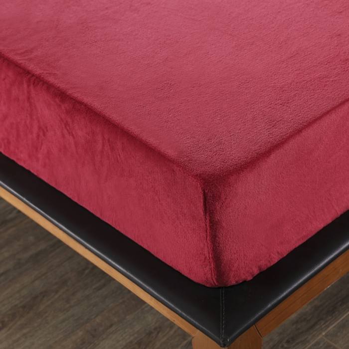 91家纺网 家纺一手货源 找家纺 简爱 2025新款双面绒纯色法莱绒单床笠 酒红