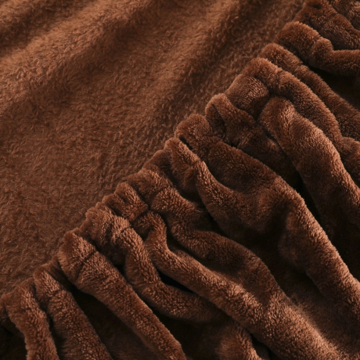 91家纺网 家纺一手货源 找家纺 简爱 2025新款双面绒纯色法莱绒单床笠 咖啡