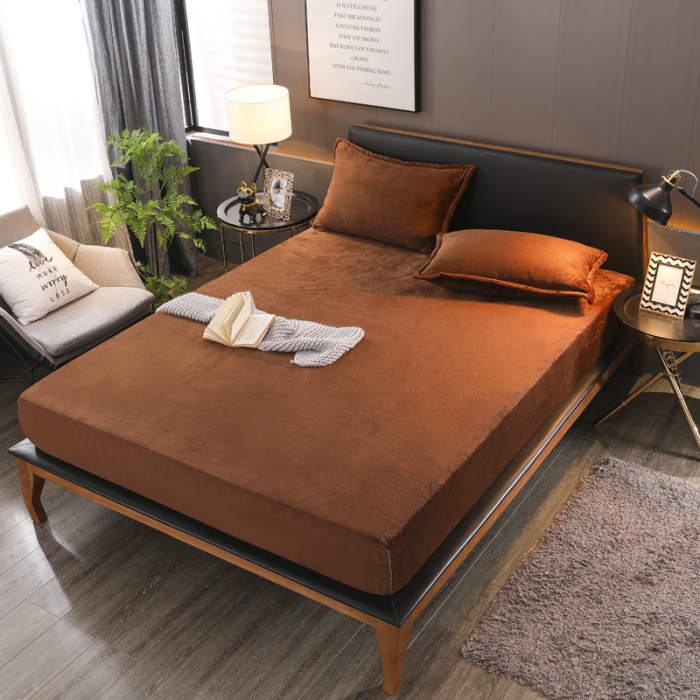 91家纺网 家纺一手货源 找家纺 简爱 2025新款双面绒纯色法莱绒单床笠 咖啡