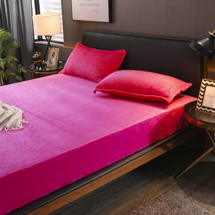 91家纺网 家纺一手货源 找家纺 简爱 2025新款双面绒纯色法莱绒单床笠 玫红