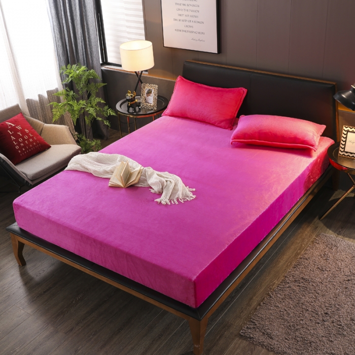 91家纺网 家纺一手货源 找家纺 简爱 2025新款双面绒纯色法莱绒单床笠 玫红