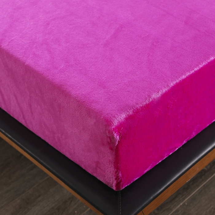 91家纺网 家纺一手货源 找家纺 简爱 2025新款双面绒纯色法莱绒单床笠 玫红