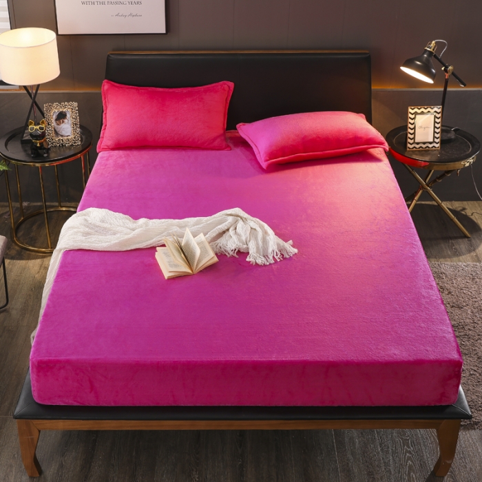 91家纺网 家纺一手货源 找家纺 简爱 2025新款双面绒纯色法莱绒单床笠 玫红