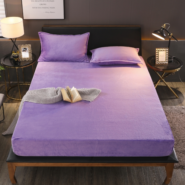 91家纺网 家纺一手货源 找家纺 简爱 2025新款双面绒纯色法莱绒单床笠 浅紫